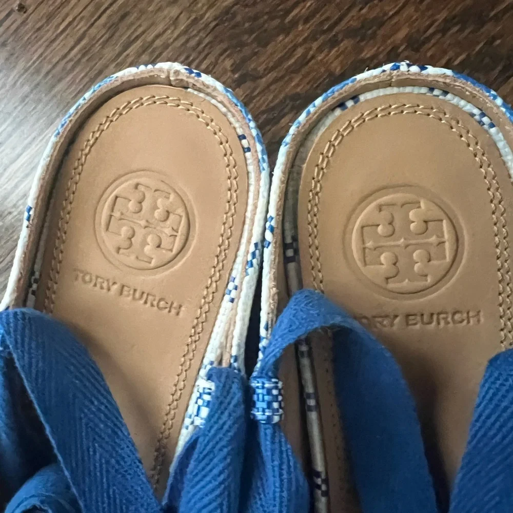 Tory Burch Blue and Cream Espadrilles